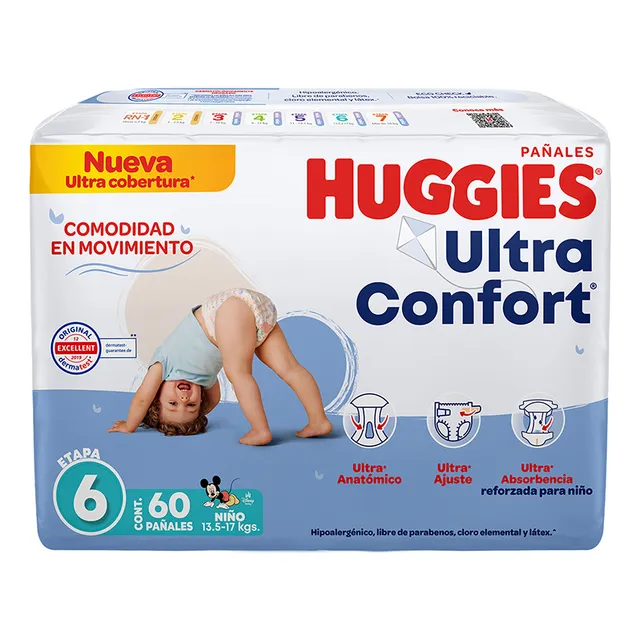 Pañales Huggies Ultraconfort Etapa 6 Niño 60 Piezas