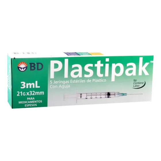Plastipak Jeringa 3ml 21x32mm 5 Capacidad en volumen 3 mL