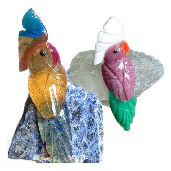 2 Pássaros Cacatua Em Pedras Quartzos Sodalita E Cristal
