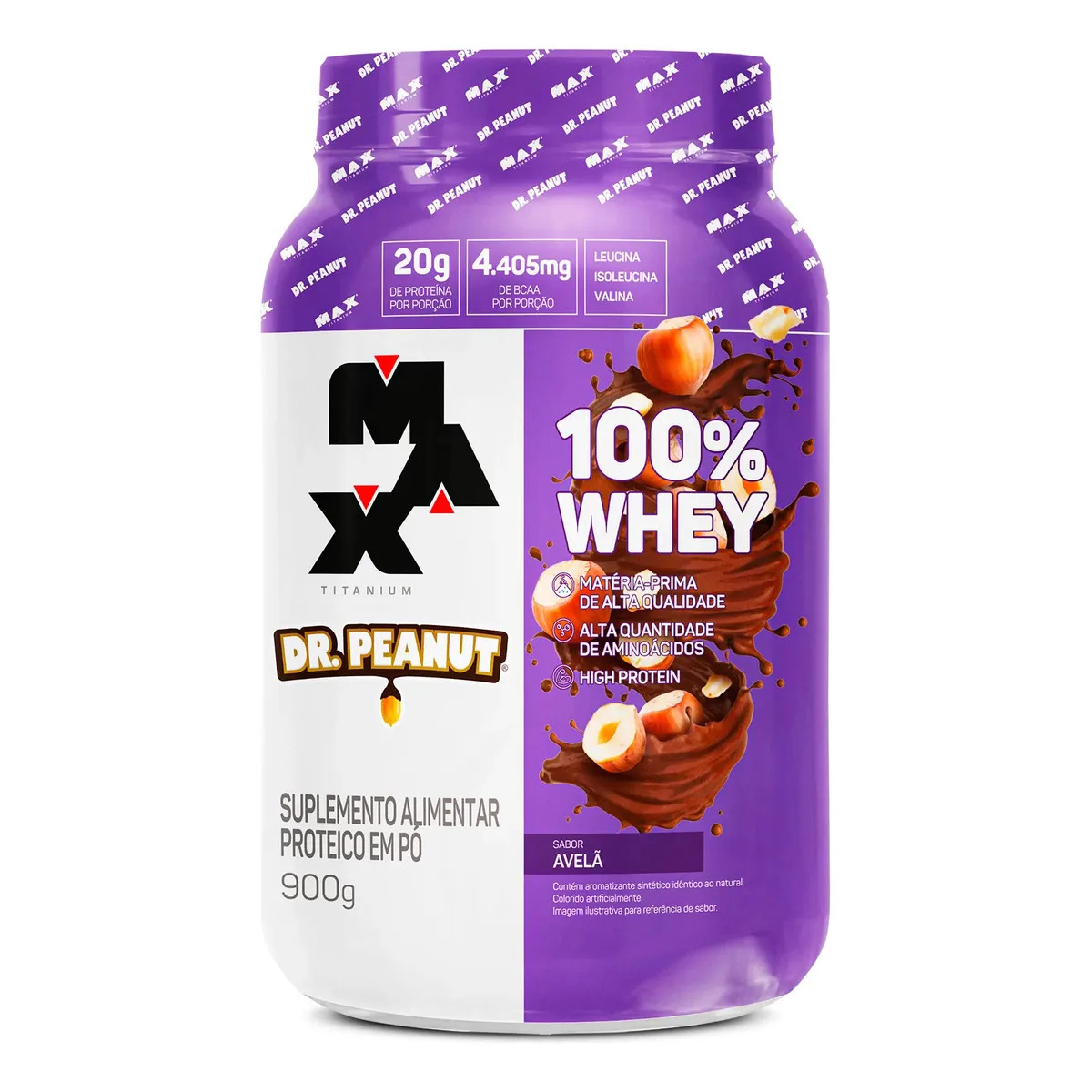 Whey Concentrado Max Titanium 100% Whey Dr Peanut Pote 900g Sabor Avelã
