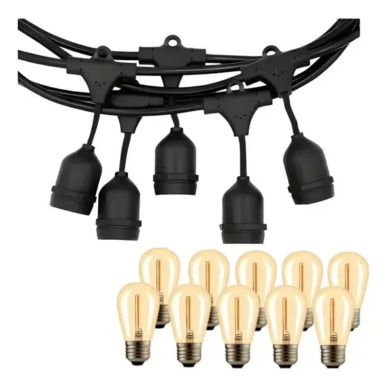 Guirnalda Led Exterior 10 Metros 10 Ampolletas Luz Amarilla Cable Negro | Cuotas sin interés