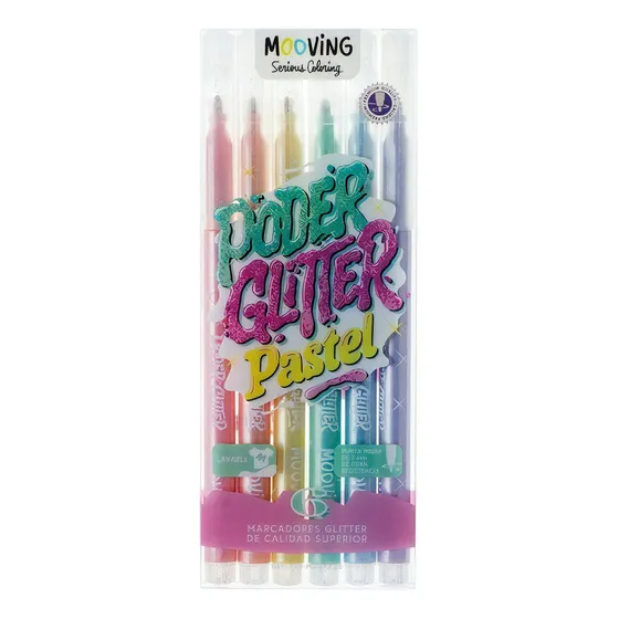 Marcadores Mooving X 6 Colores Glitter Pastel Lavables