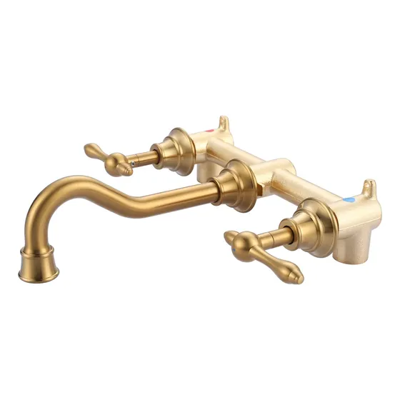 Grifo Baño Montaje Pared Antiguo Lavabo Dorado 2 Asa 3
