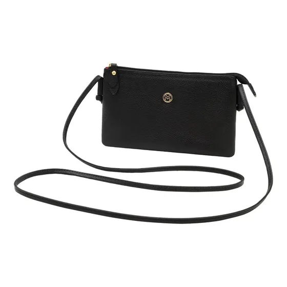 Bolsa Feminina Transversal De Couro Legítimo Mariart Onix Cor Preto