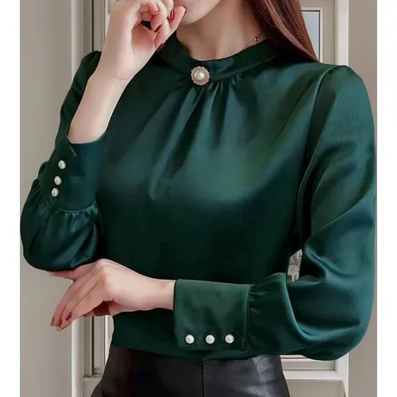 Blusas De Seda Satin Tallas S M L Cuello Redondo 