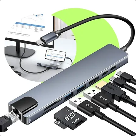 Adaptador Macbook 8x1 Usb Hdmi Type C Rj45 Sd Notebook Mac 4k Thunderbolt Kateluo Cinza-escuro