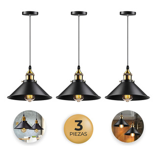 3 Lámparas Colgantes De Techo Vintage Metal Ajustable Negro 3 Lámparas Colgantes De Techo Vintage Metal Ajustable Negro