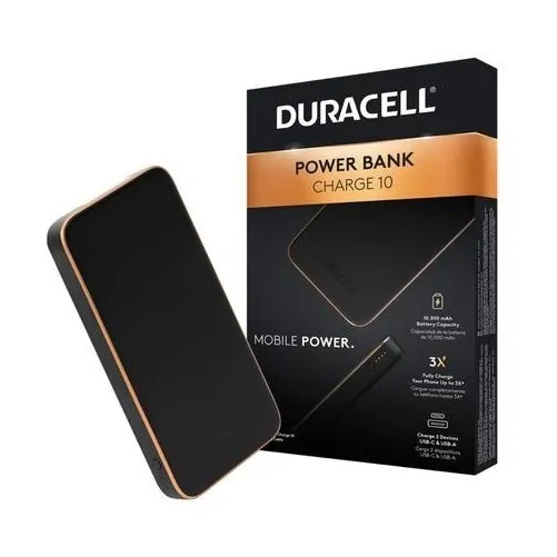 Power Bank Banco De Poder Duracell 10.000 Mah Usb-c , Usb-a Color Negro