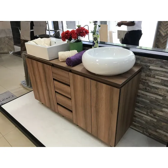Mueble De Baño Para 2 Lavamanos, Madera Nogal, Largo 1,50