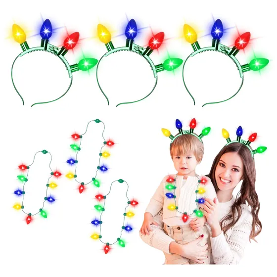 6 Diademas Y Collares Artículos De Fiesta Con Luces Navideña