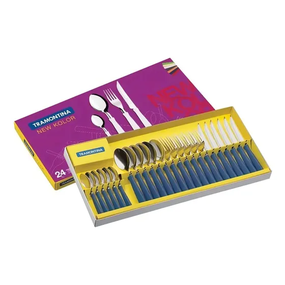 Juego De Cubiertos 24 Piezas New Kolor Tramontina Color Azul | Cuotas sin interés