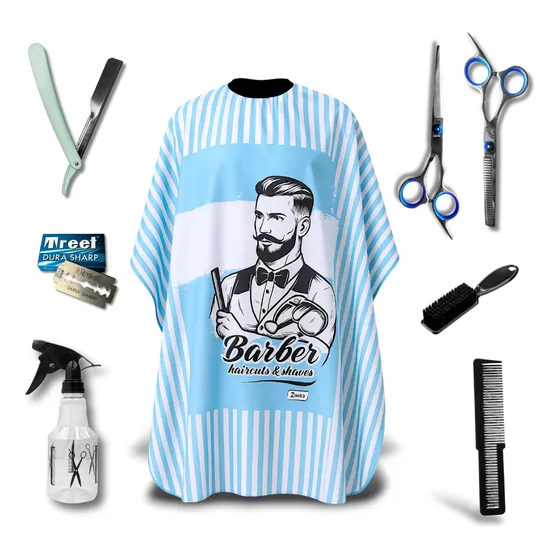 Kit Barbero Navaja + Tijeras Corte Y Pulir + Filos + Capa
