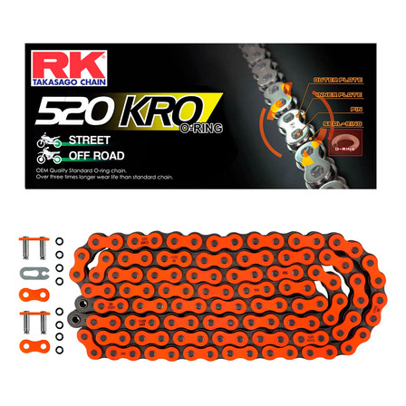 Cadena Transmision Moto Rk 520 X 118 C/ Oring Naranja Neon Cadena Transmision Moto Rk 520 X 118 C/ Oring Naranja Neon