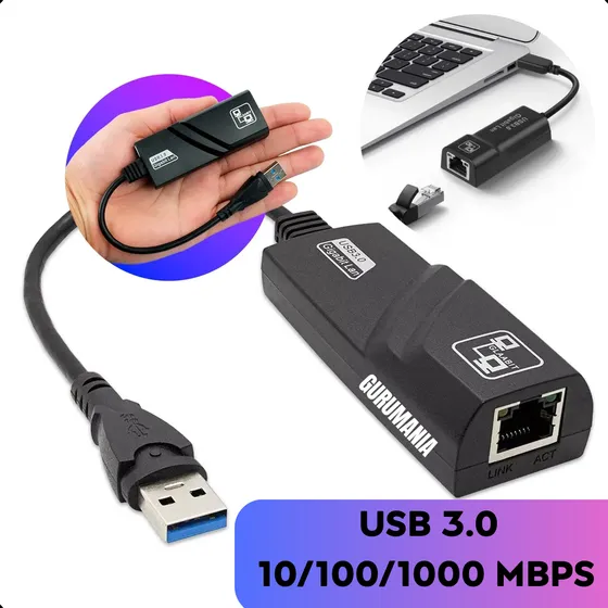 Adaptador Ethernet USB 3.0 RJ45 Placa de Rede Gigabit 10/100/1000 Mbps Para Windows Notebook e Desktop
