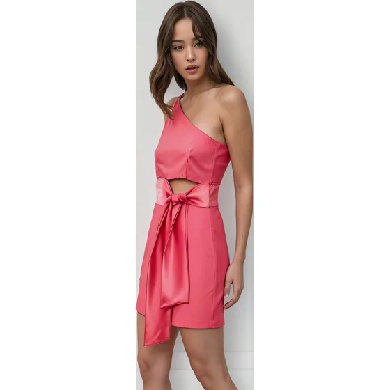 Vestido Sastrero Diva Dual Asimetrico Lazo En Cintura Fiesta