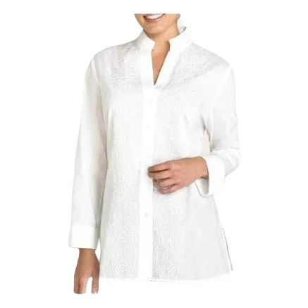Blusa Cuello Mao Mujer, Puño Doblado Hacia Afuera.