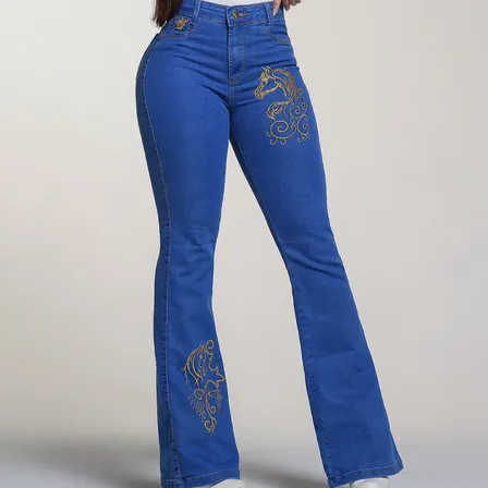 Calça Country Feminina Rodeio Premium Bordada Elastano