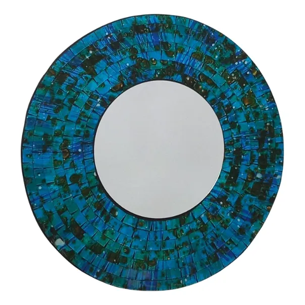 Espejo Redondo Decorativo Mosaico Azul O Rojo Vidrio 40cm