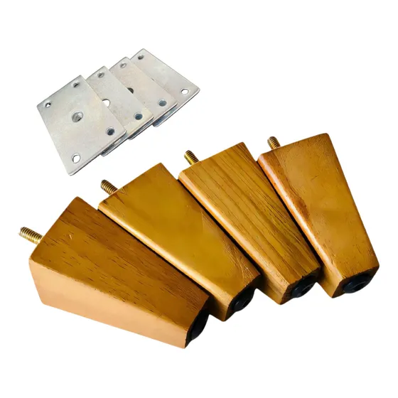 4 Pé Palito De Madeira 15cm Para Móveis Retro Sofá Cama Box Cor Marrom-claro