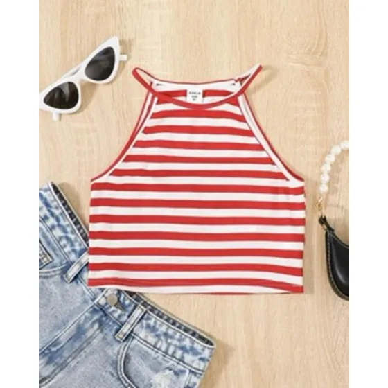 Shein Chicas Top Halter Con Estampado De Rayas