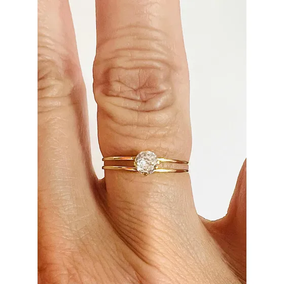 Anel Solitário De Ouro 18k De 4mm Com 2 Aros Com Nota Fiscal