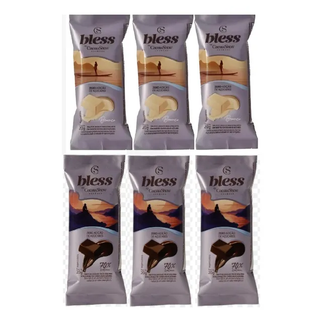 Kit 6 Tablete Chocolate Bless 70% Chocolatebranco Zeroaçúcar