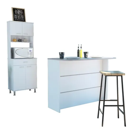 Combo Kitchen 18 Mueble Microondas + Barra Cocina - Blanco