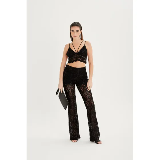 Pantalón Mujer Negro De Encaje Agnes - Delaostia