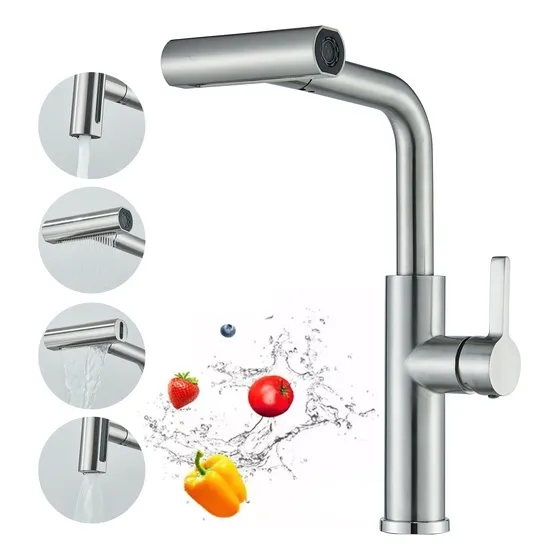 Grifo De Cocina En Cascada Con Rociador Extraíble De 4 Modos