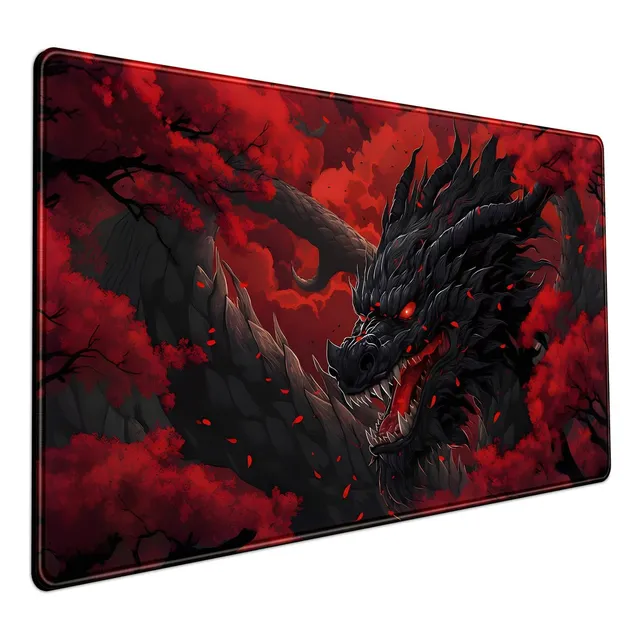 Mouse Pad Largo Dragon Negro Arboles Gaming Unico 40x90cm Rojo