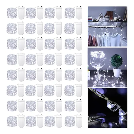 Kit 30 Cordao Led Fio Fada 2m 20 Luzinhas Branco Frio Pilha Fio Flexível Decoração Natal Festas Ambientes Internos Externos