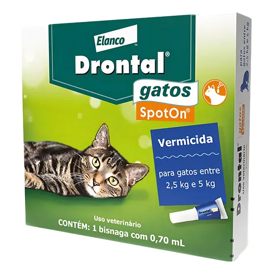 Vermífugo Drontal Spot On Gato 0,70ml 2,5kg A 5kg Bayer