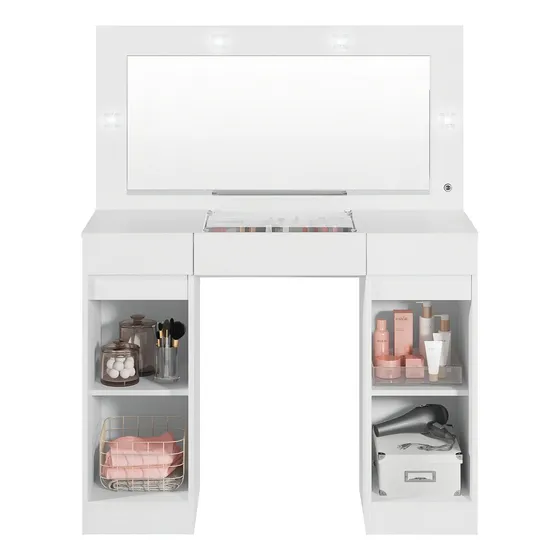 Penteadeira Camarim Com Espelho E Led 3 Gavetas Studio Beaut Cor Branco