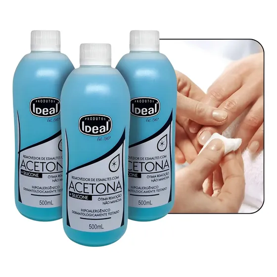 Kit Com 3 Removedor De Esmalte Ideal 500ml Profissional