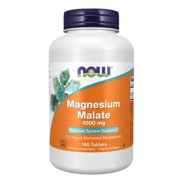 Now Foods Malato de Magnesio 1000mg Potente Concentración de Magnesio Función en 300 Enzímas 180 Tabletas
