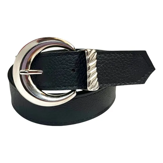 Cinturon Negro Ecocuero Hebilla Redonda Mujer Kinoa Denim