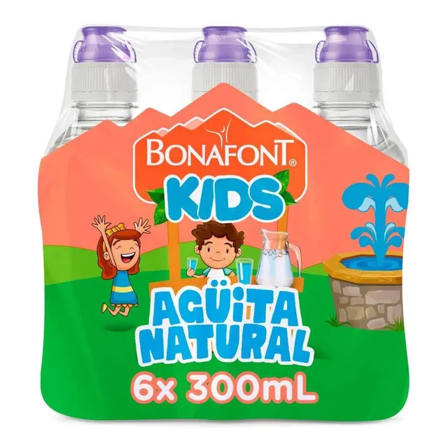 Agua Natural Bonafont Kids Tapa Chupón 6 Pack 300ml