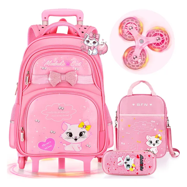 Kit De Mochilas Escolares Con 6 Rodante Ruedas Para Niñas SUZWIP Mochila Escolar Para Mujer Con Bolso De Mano Y Caja De Papelería Mochila Viaje 6-15 Años