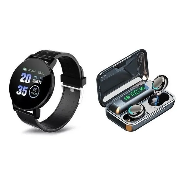 Reloj Inteligente 119 Plus Hombre + Audifonos F9 Power Bank