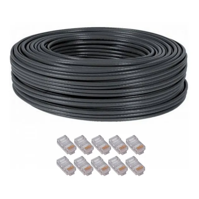 Cable Rollo 50m Utp Exterior Cat 5e Red + 10 Fichas Rj45