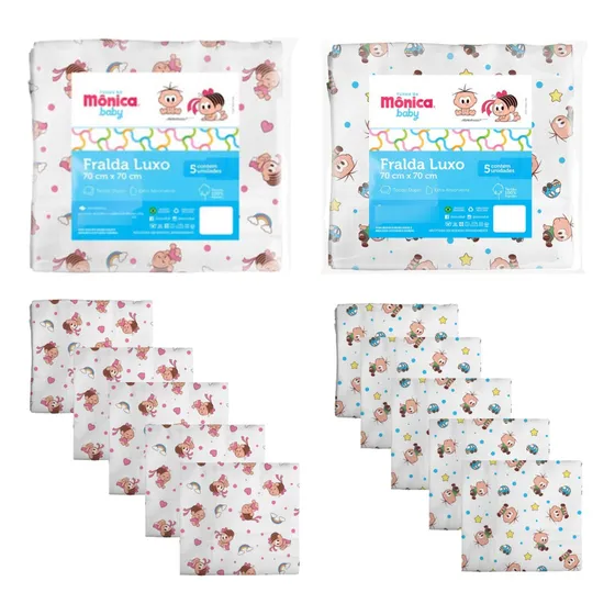 Fralda De Pano Luxo Turma Da Mônica Menino Menina 5 Unidades Gênero Meninas Tamanho 70x70