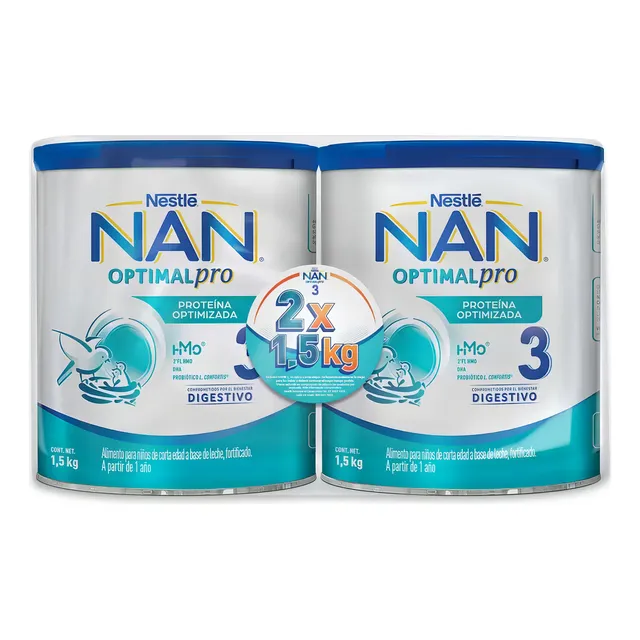 Fórmula Infantil Nan 3 Con 2 Latas De 1.5 Kilos