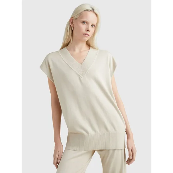 Saco Beige Amplio Sin Mangas Cuello V Mujer Tommy Hilfiger