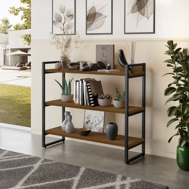 Aparador Estilo Industrial 3 Prateleiras 0,90cm Cor Preto/ Embuia Klm Store Aparador Estilo Industrial 3 Prateleiras 0,90cm Cor Preto/ Embuia Klm Store