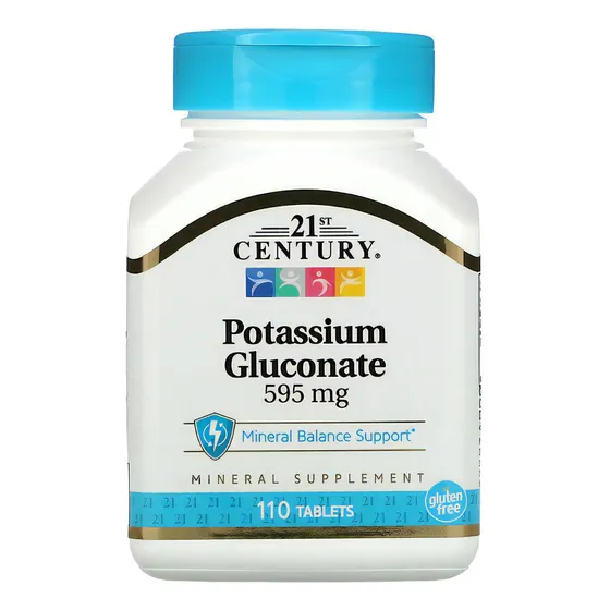 21st Century, Gluconato De Potasio, 595 Mg, 110 Comprimi Usa Sabor Sin Sabor