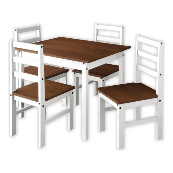 Juego De Comedor 4 Sillas De Madera. Que Sal! Color Blanco/cera