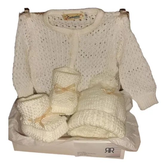 Promo Conjunto De Bebé En Lana, Escarpines, Gorra, Saco Para