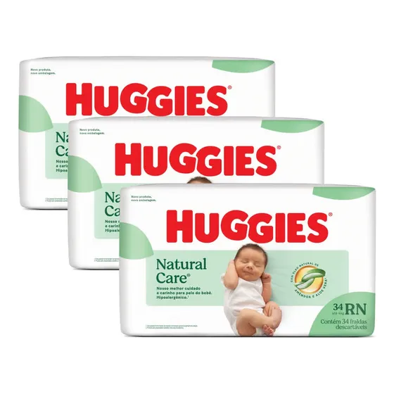 Kit Fralda Huggies Natural Care Rn - 102 Fraldas
