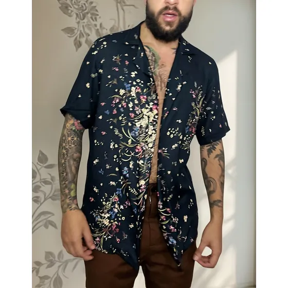 Camisa Hombre Estampada Viajes Playa Relax Fresca Hawaiana