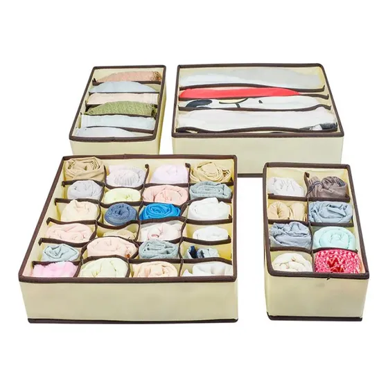 Set X4 Organizador De Cajones Para Ropa Interior Medias Corpiños Plegable Gran Capacidad Waggs